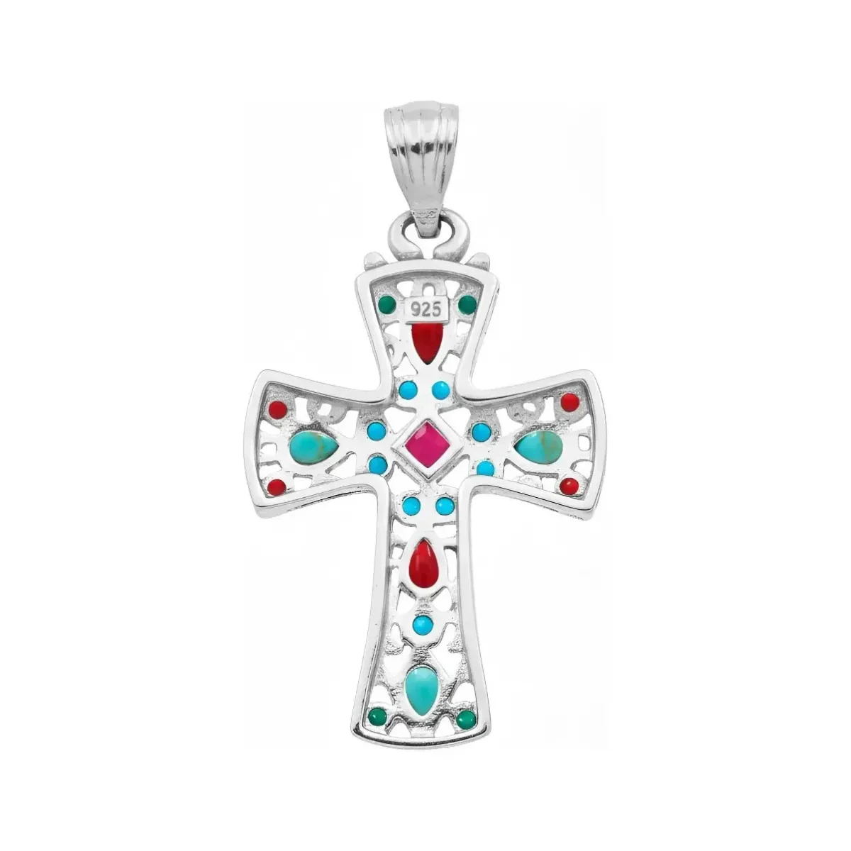 Dije Cruz Plata 925 Rodizada con Zirconia Fucsia - Imagen 2