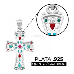 Dije Cruz Plata 925 Rodizada con Zirconia Fucsia - Imagen 3