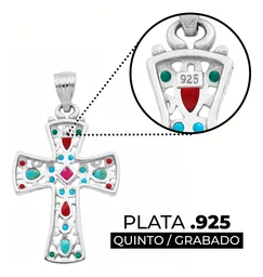 Dije Cruz Plata 925 Rodizada con Zirconia Fucsia - Imagen 3