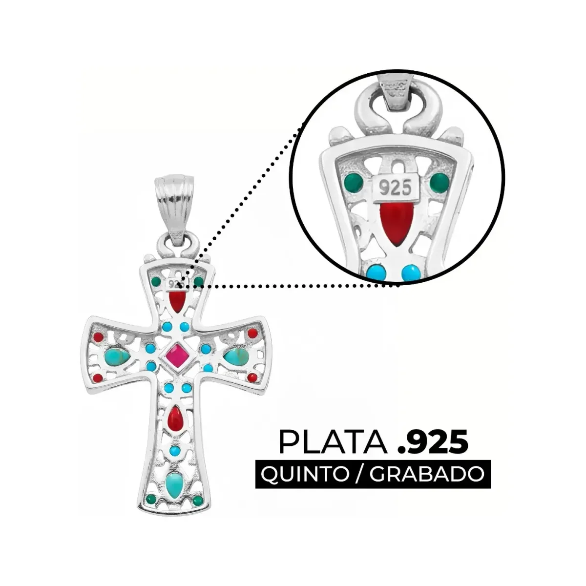 Dije Cruz Plata 925 Rodizada con Zirconia Fucsia - Imagen 3