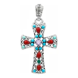 Dije Cruz Plata 925 Rodizada Zirconia Multicolor - Imagen 1