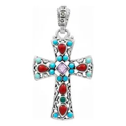 Dije Cruz Plata 925 Rodizada Zirconia Multicolor - Imagen 1