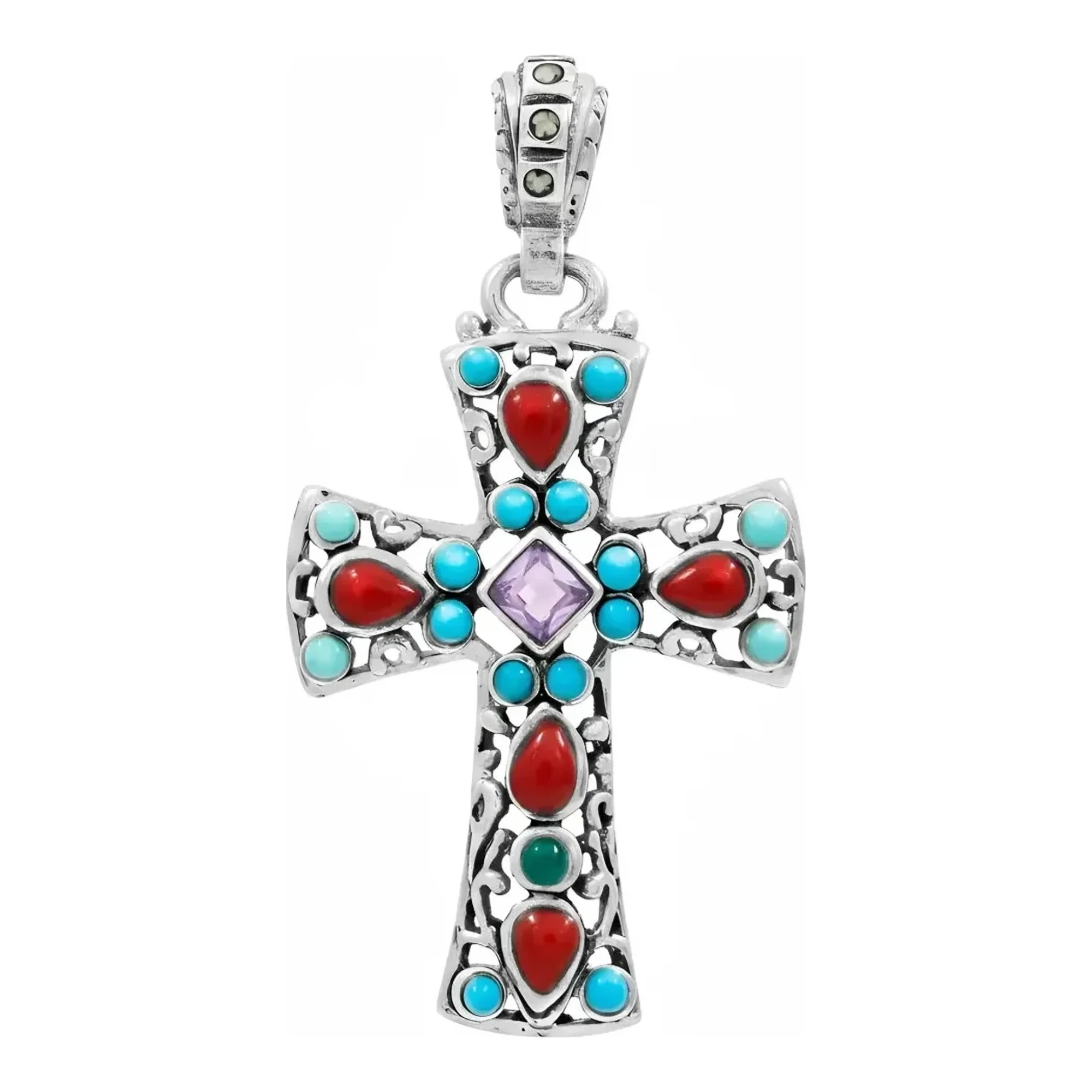 Dije Cruz Plata 925 Rodizada Zirconia Multicolor Unisex - Joyaris joyería fina artesanal