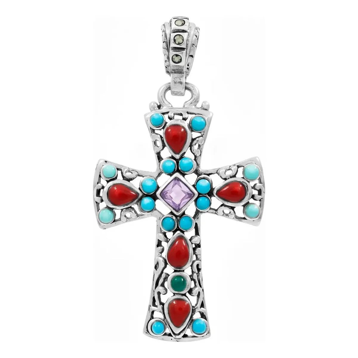 Dije Cruz Plata 925 Rodizada Zirconia Multicolor Unisex - Joyaris joyería fina artesanal