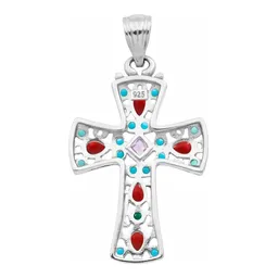Dije Cruz Plata 925 Rodizada Zirconia Multicolor - Imagen 2