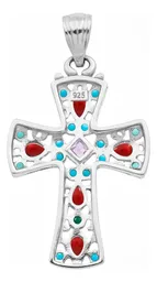 Dije Cruz Plata 925 Rodizada Zirconia Multicolor - Imagen 2