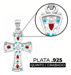 Dije Cruz Plata 925 Rodizada Zirconia Multicolor - Imagen 3