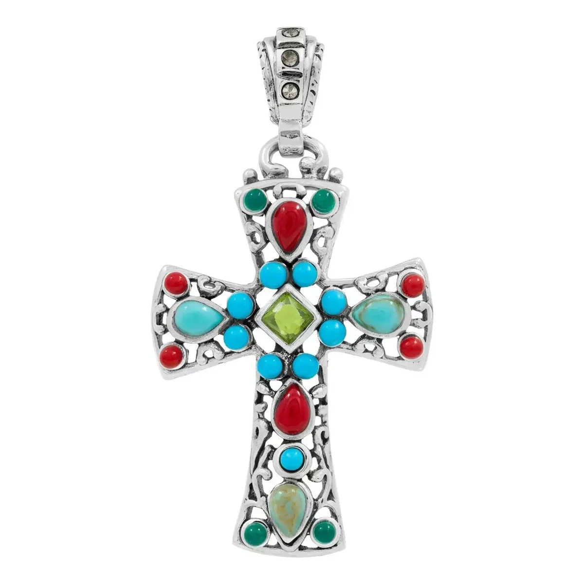 Dije Cruz Plata .925 Rodizada Zirconia Verde Grande. Diseño contemporáneo, elegancia atemporal, joyería versátil para la muje