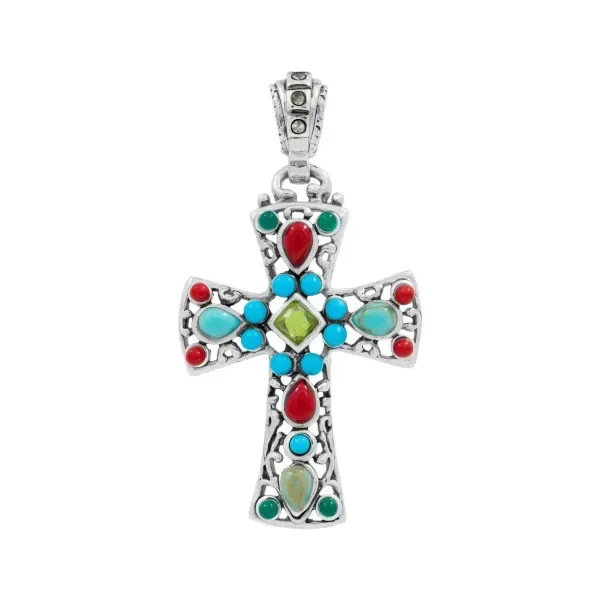 Dije Cruz Plata 925 Rodizada Zirconia Verde Grande - Imagen 1