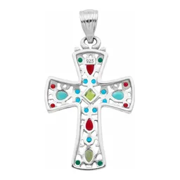 Dije Cruz Plata 925 Rodizada Zirconia Verde Grande - Imagen 2