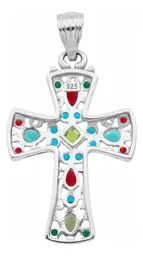 Dije Cruz Plata 925 Rodizada Zirconia Verde Grande - Imagen 2