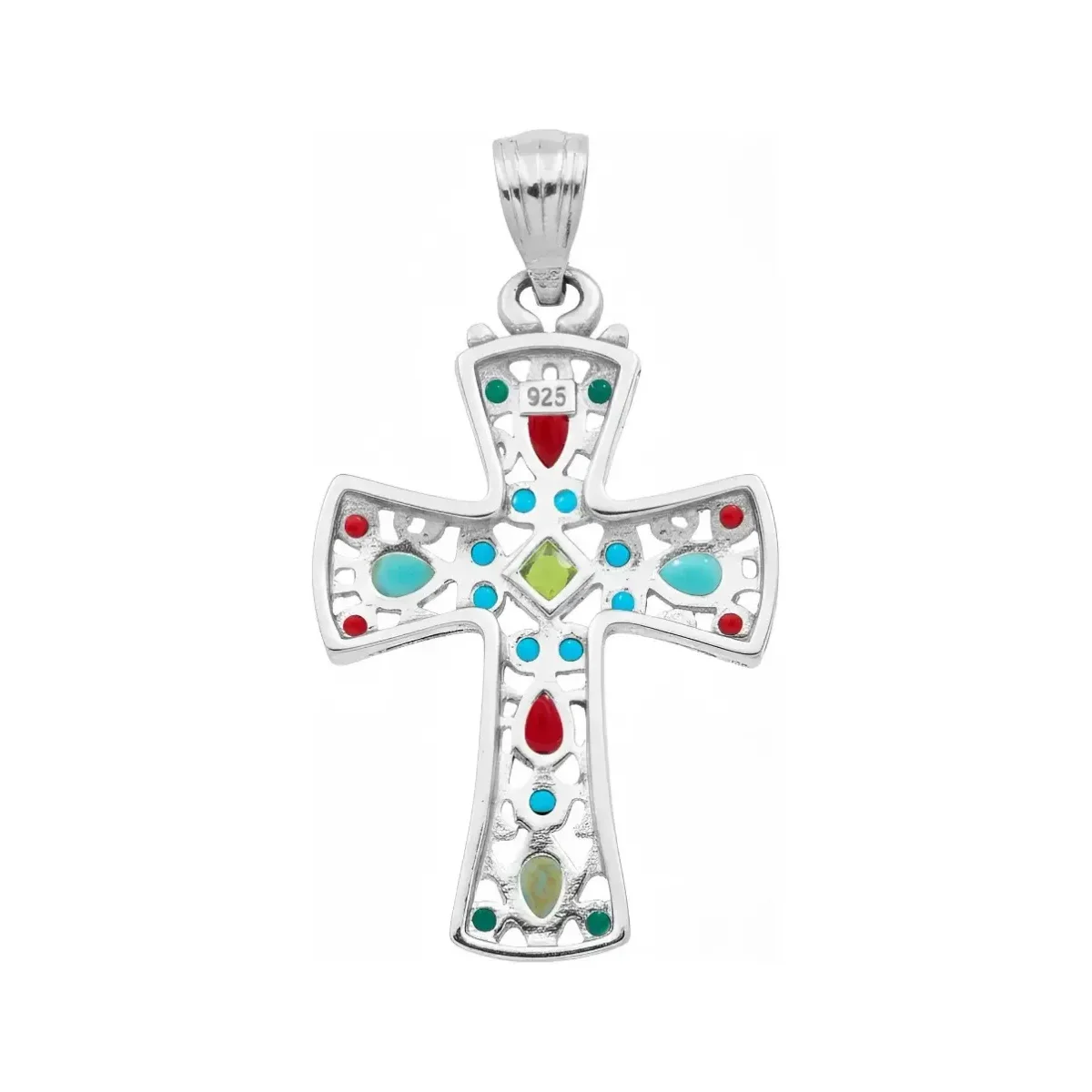 Dije Cruz Plata 925 Rodizada Zirconia Verde Grande - Imagen 2