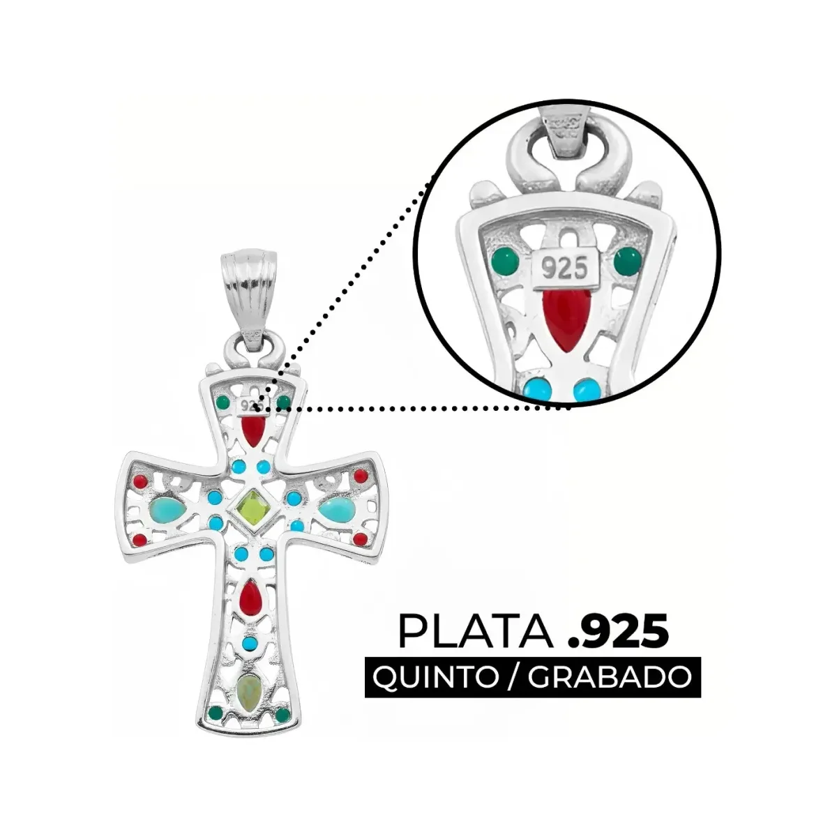 Dije Cruz Plata 925 Rodizada Zirconia Verde Grande - Imagen 3
