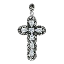 Dije Cruz Plata 925 Rodizada Zirconias Brillantes Unisex - Imagen 1