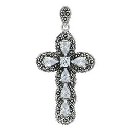 Dije Cruz Plata 925 Rodizada Zirconias Brillantes Unisex - Imagen 1