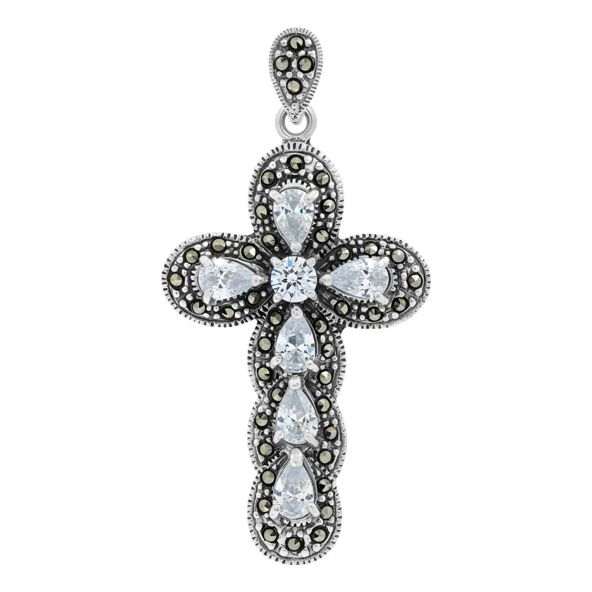 Dije Cruz Plata 925 Rodizada Zirconias Brillantes Unisex, diseño moderno y minimalista, ideal como colgante plata hombre.