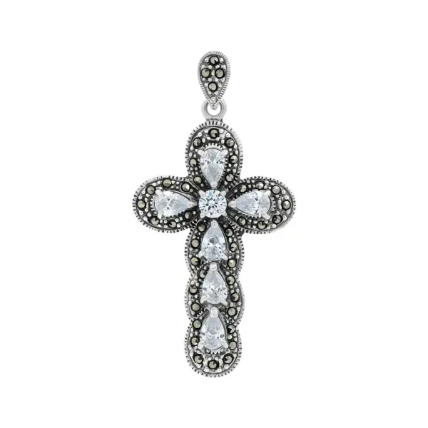 Dije Cruz Plata 925 Rodizada Zirconias Brillantes Unisex - Imagen 1
