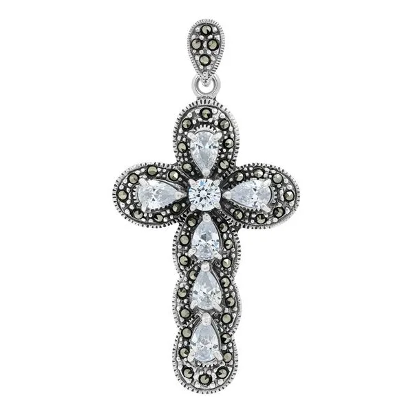 Dije Cruz Plata 925 Rodizada Zirconias Brillantes Unisex - Imagen 1