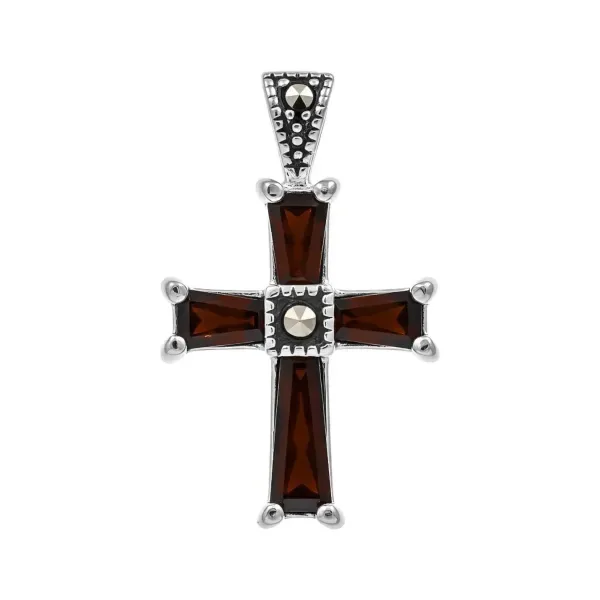 Dije Cruz Plata 925 Rodizada Zirconias Café Unisex - Imagen 1