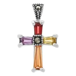 Dije Cruz Plata 925 Rodizada Zirconias Multicolor - Imagen 1