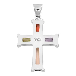 Dije Cruz Plata 925 Rodizada Zirconias Multicolor - Imagen 2