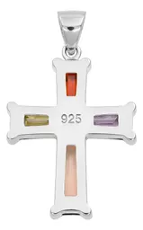 Dije Cruz Plata 925 Rodizada Zirconias Multicolor - Imagen 2