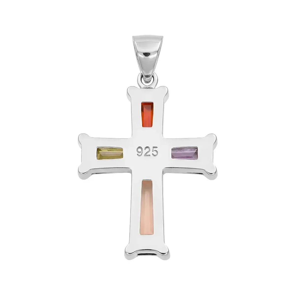 Dije Cruz Plata 925 Rodizada Zirconias Multicolor - Imagen 2