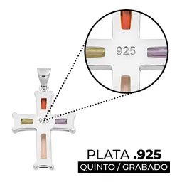 Dije Cruz Plata 925 Rodizada Zirconias Multicolor - Imagen 3