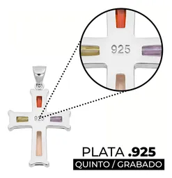 Dije Cruz Plata 925 Rodizada Zirconias Multicolor - Imagen 3