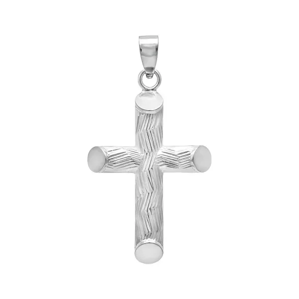 Dije Cruz Plata 925 Tubular Diamantada Diseño Zigzag - Imagen 1