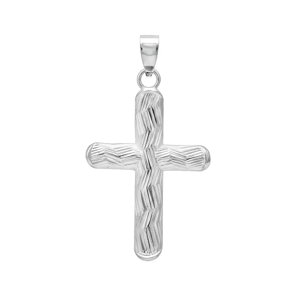 Dije Cruz Plata 925 Tubular Diamantada Diseño Zigzag - Imagen 2