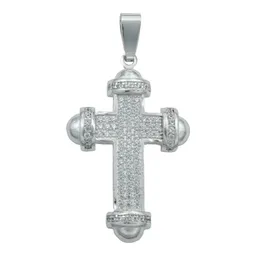 Dije Cruz Plata 925 Zirconia Punta Redonda Hombre - Imagen 1