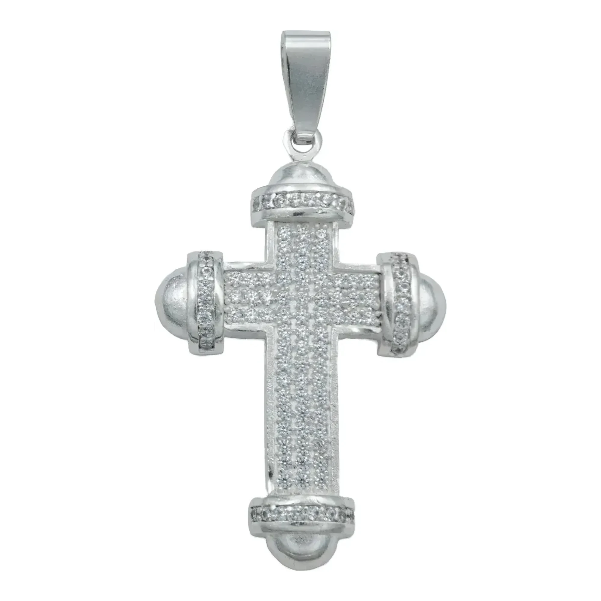 Dije cruz de plata con zirconias hombre en plata .925 nacional con puntas redondas y piedras brillantes para caballero 58mm
