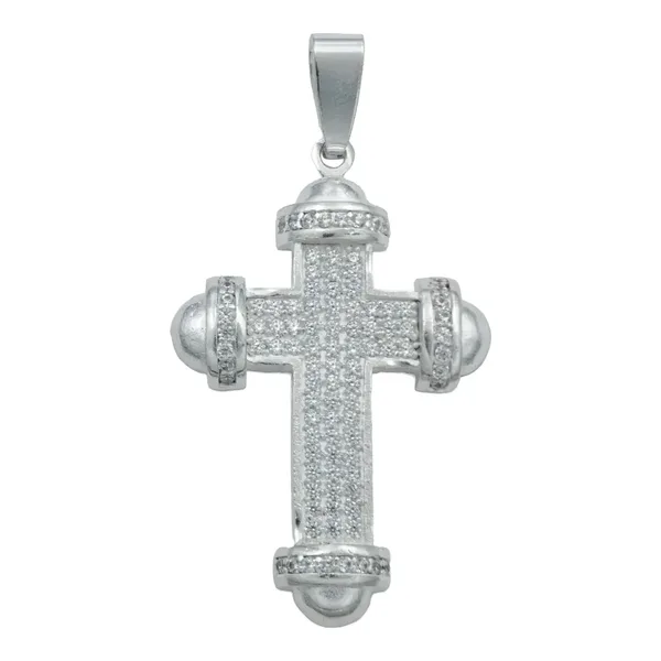 Dije Cruz Plata 925 Zirconia Punta Redonda Hombre - Imagen 1