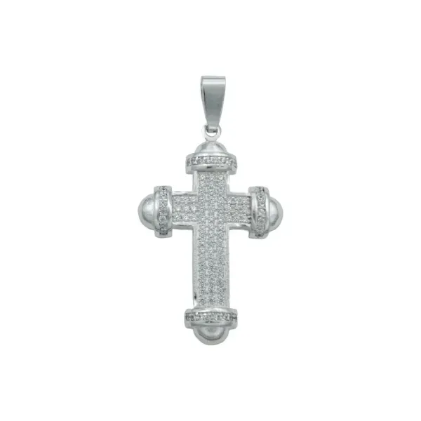 Dije Cruz Plata 925 Zirconia Punta Redonda Hombre - Imagen 1