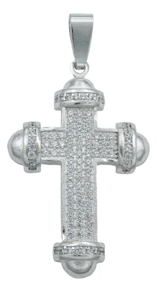 Dije Cruz Plata 925 Zirconia Punta Redonda Hombre - Imagen 1