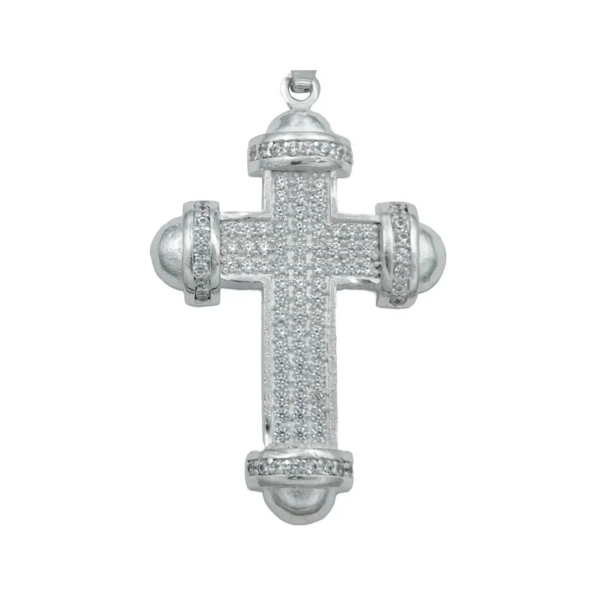 Dije Cruz Plata 925 Zirconia Punta Redonda Hombre - Imagen 2