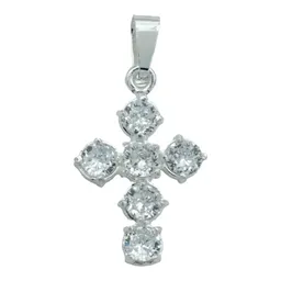 Dije Cruz Plata 925 Zirconias Blancas Diseño Católico - Imagen 1