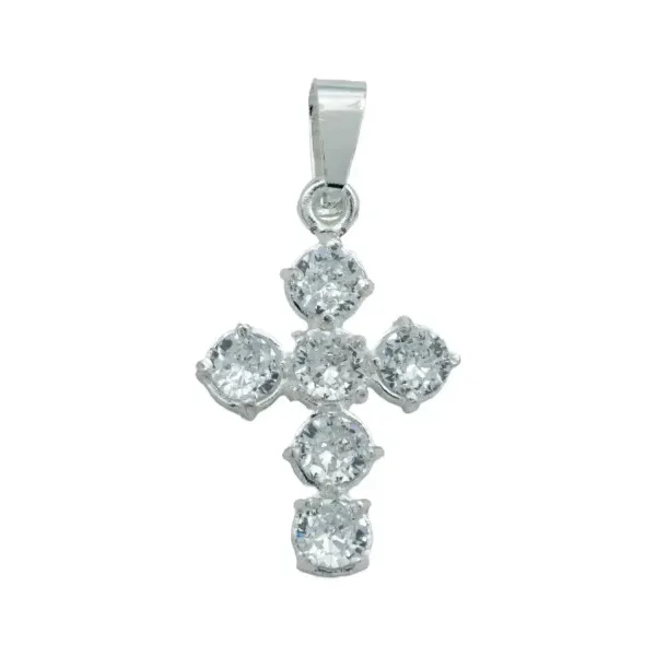 Dije Cruz Plata 925 Zirconias Blancas Diseño Católico - Imagen 1