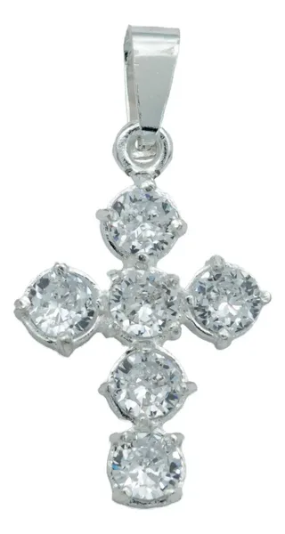 Dije Cruz Plata 925 Zirconias Blancas Diseño Católico - Imagen 1