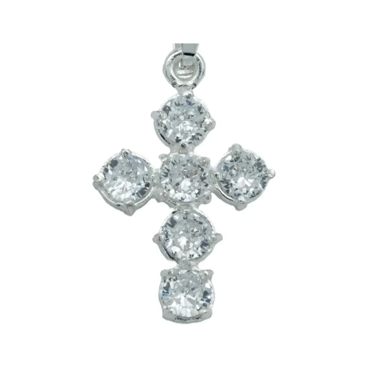 Dije Cruz Plata 925 Zirconias Blancas Diseño Católico - Imagen 2