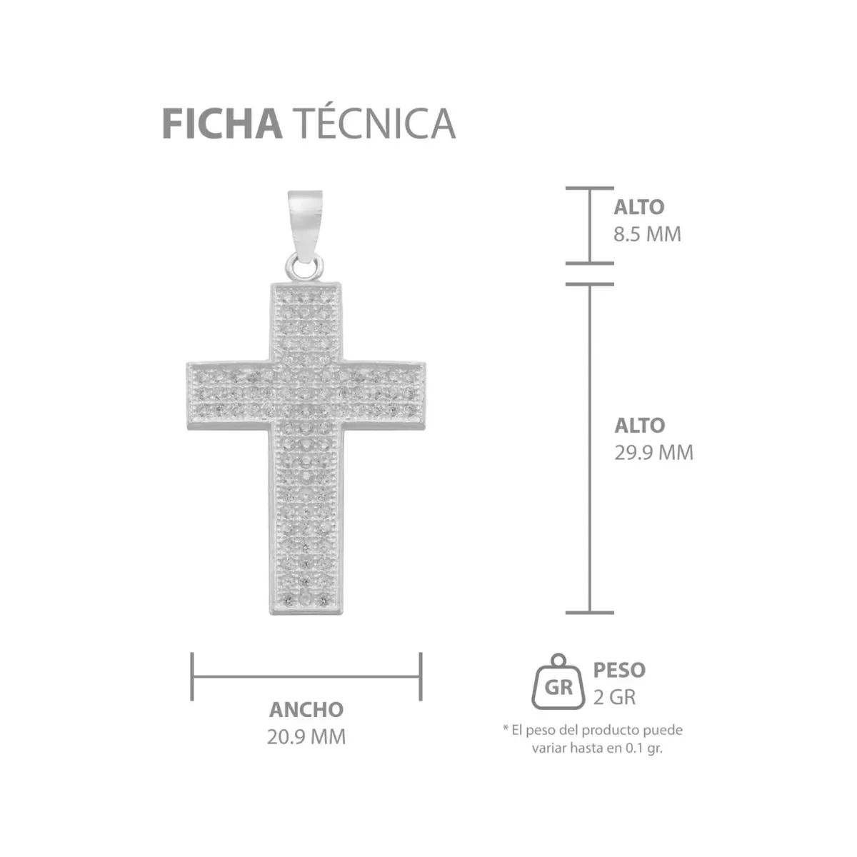 Dije Cruz Plata 925 Zirconias Blancas para Hombre - Imagen 7