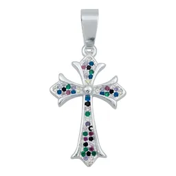 Dije Cruz Plata 925 Zirconias Multicolor para Hombre - Imagen 1