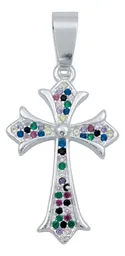 Dije Cruz Plata 925 Zirconias Multicolor para Hombre - Imagen 1