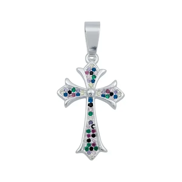 Dije Cruz Plata 925 Zirconias Multicolor para Hombre - Imagen 1