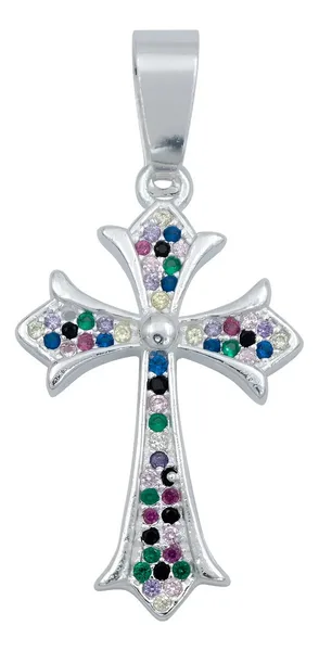 Dije Cruz Plata 925 Zirconias Multicolor para Hombre - Imagen 1