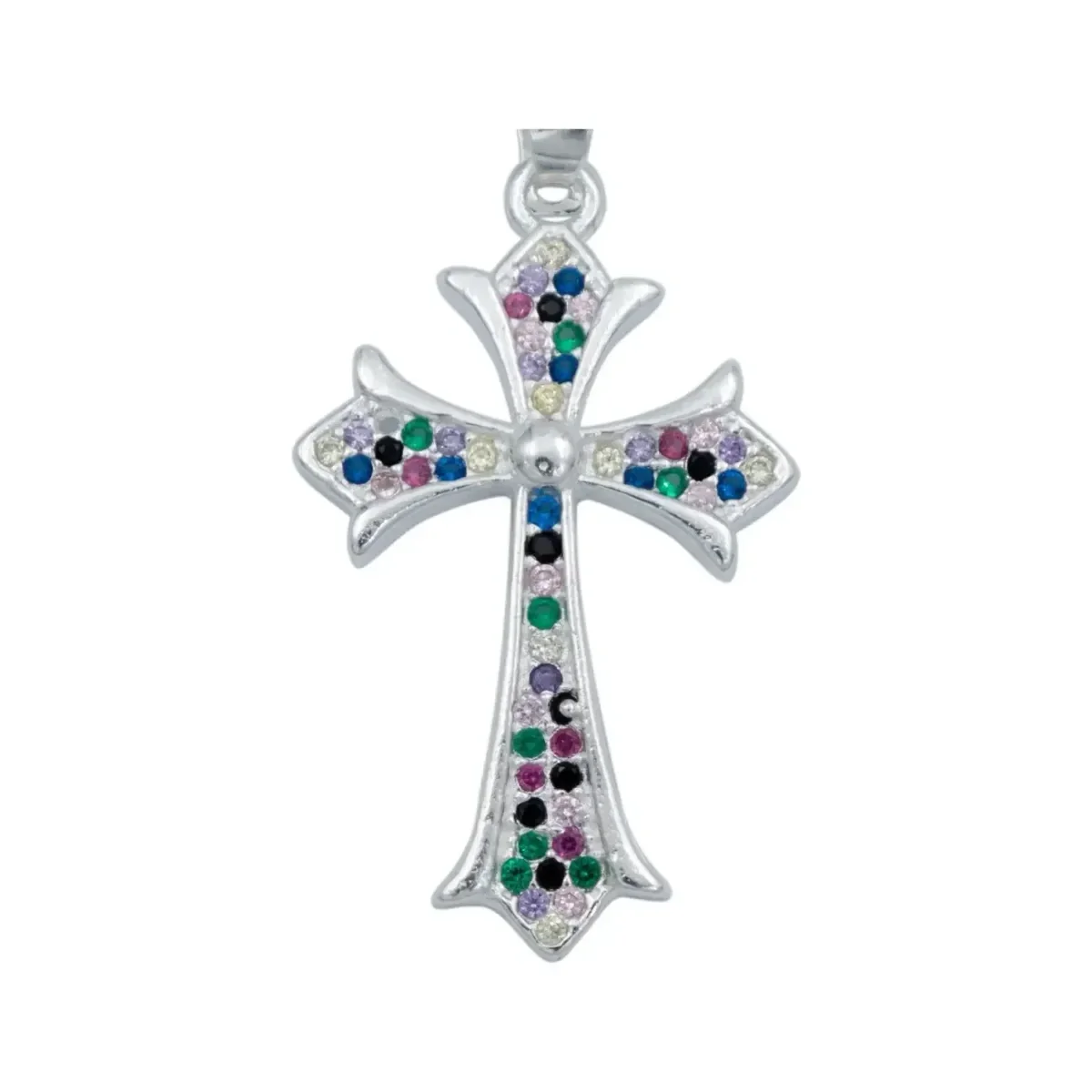 Dije Cruz Plata 925 Zirconias Multicolor para Hombre - Imagen 2