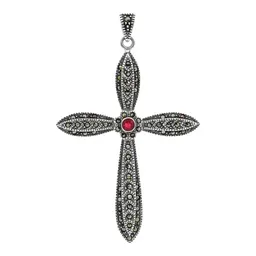 Dije Cruz Plata Esterlina 925 Rodizada con Zirconia Roja para Hombre y Mujer - Imagen 1