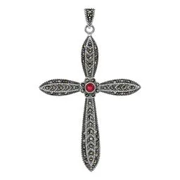 Dije Cruz Plata Esterlina 925 Rodizada con Zirconia Roja para Hombre y Mujer - Imagen 1
