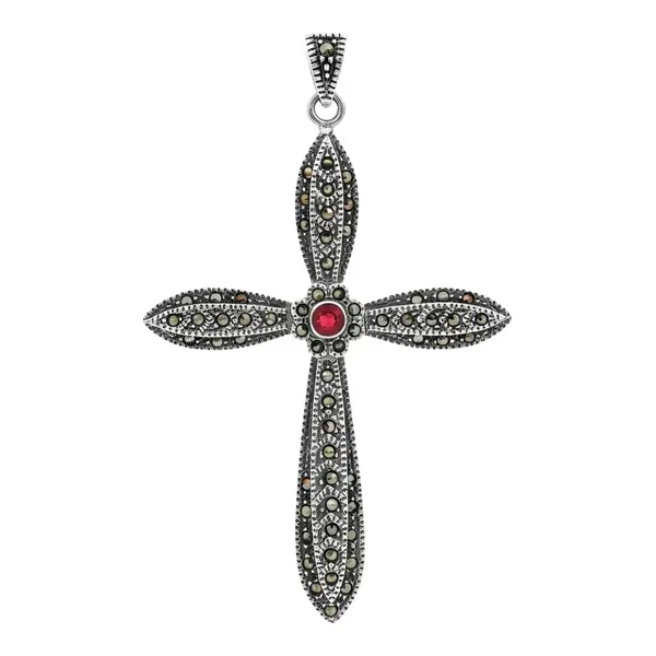Dije Cruz Plata Esterlina 925 Rodizada con Zirconia Roja para Hombre y Mujer - Imagen 1